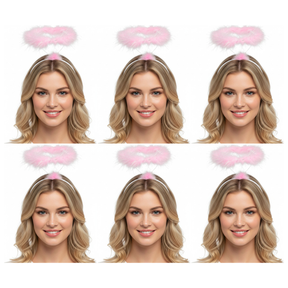 6x Pink Angel Headband Bulk Pack - Halo Hair Hoop for Costume/Fancy Dress Party