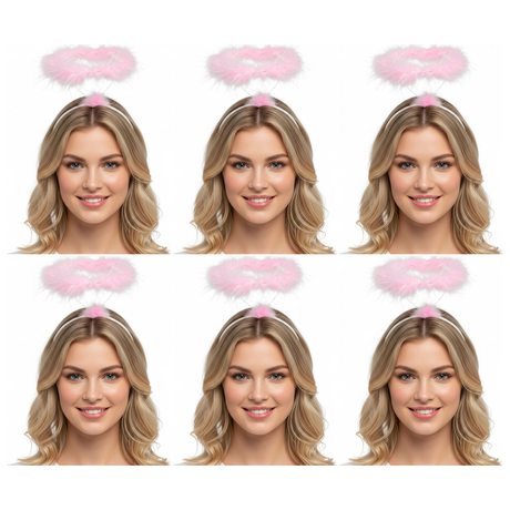 6x Pink Angel Headband Bulk Pack - Halo Hair Hoop for Costume/Fancy Dress Party