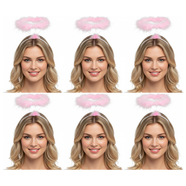 6x Pink Angel Headband Bulk Pack - Halo Hair Hoop for Costume/Fancy Dress Party