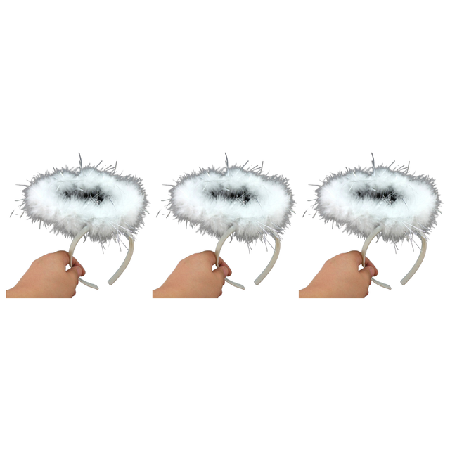 3x White Angel Headband Pack - Halo Hair Hoop for Xmas Costume/Fancy Dress Party