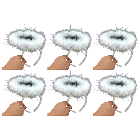 6x White Angel Headband Bulk Pack - Halo Hair Hoop for Xmas Costume/Fancy Dress Party
