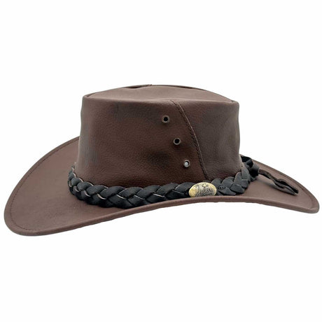 Jacaru 1001A Kangaroo Leather Hat - Foldable & UPF 50+ (Made in Australia) - Brown