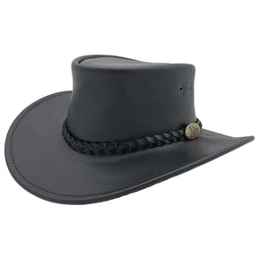 Jacaru 1003 Swagman Leather Outback Wide Brim Hat - Black