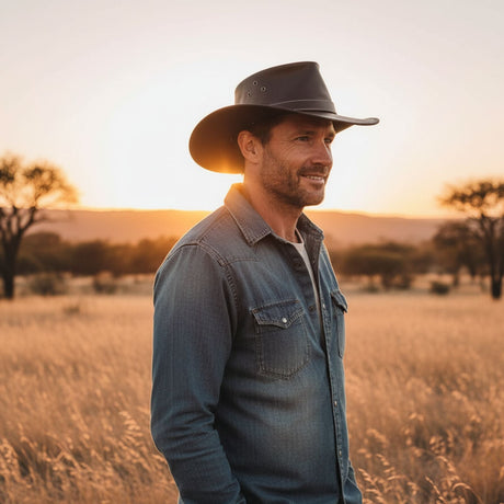 Jacaru 1005 Kangaroo Leather Featherweight Hat - Dark Brown (Water Repellent & UPF 50+ Made in Australia)