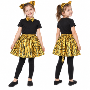 4pcs Set Party Costume Animal Tutu Skirt, Headband, Bow Tie & Tail  - Tiger