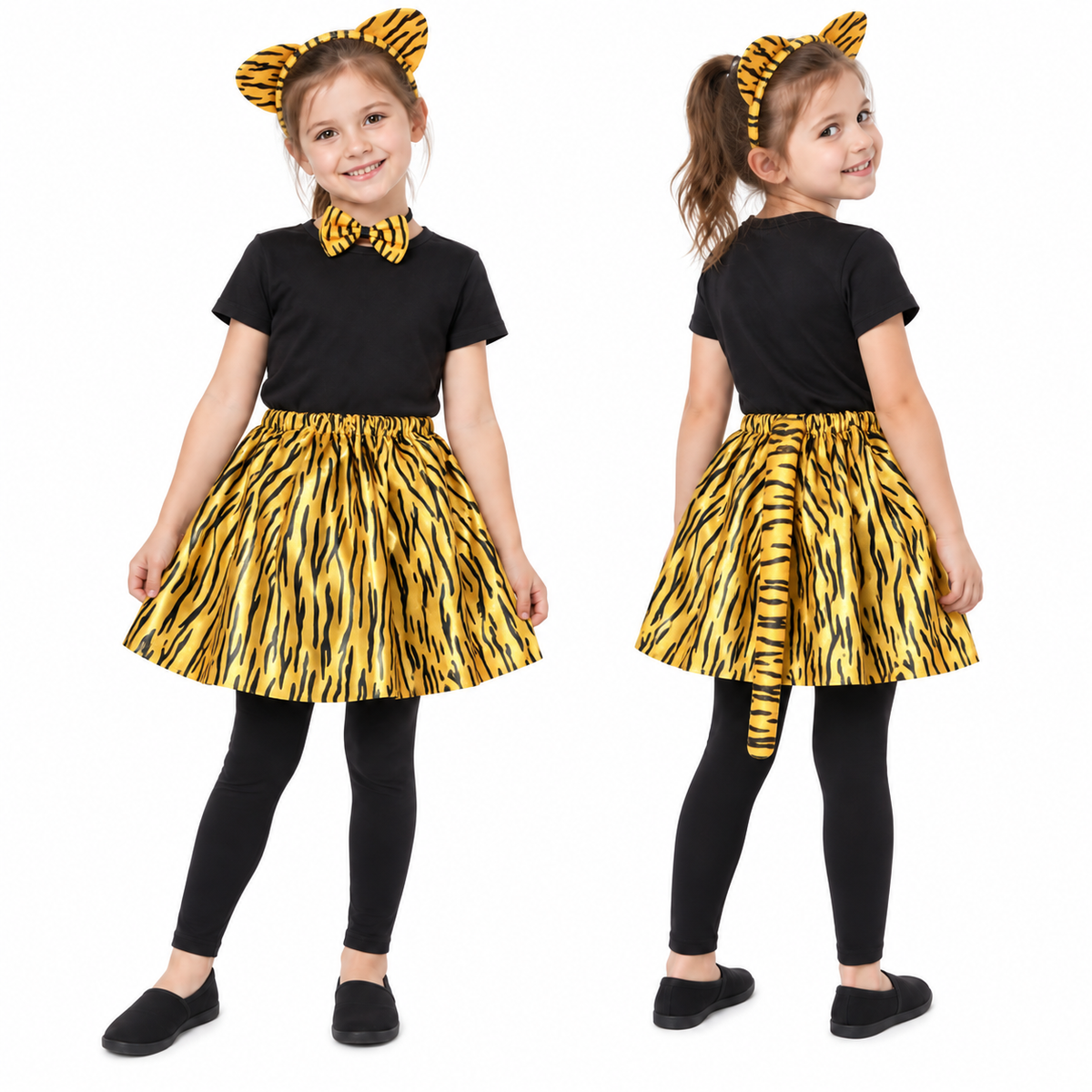 4pcs Set Party Costume Animal Tutu Skirt, Headband, Bow Tie & Tail  - Tiger