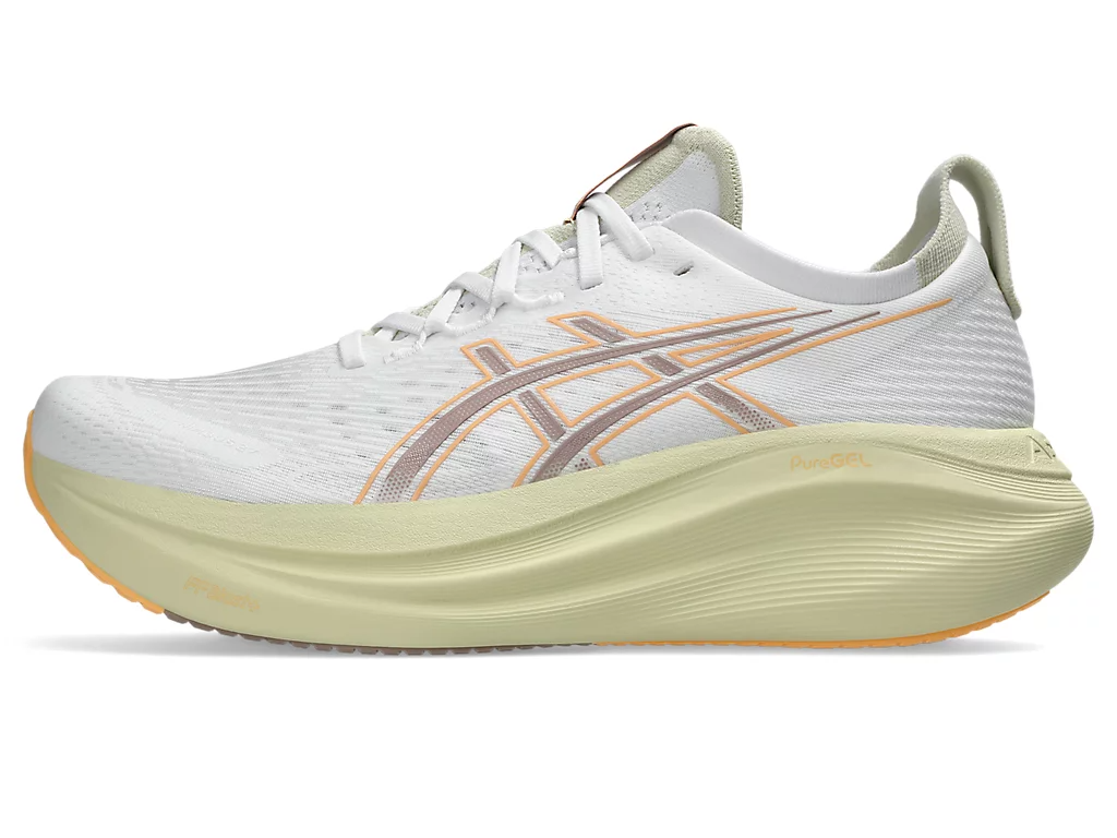 Asics Mens Gel-Nimbus 27 Runners Sneakers in White/Fawn - US 9.5