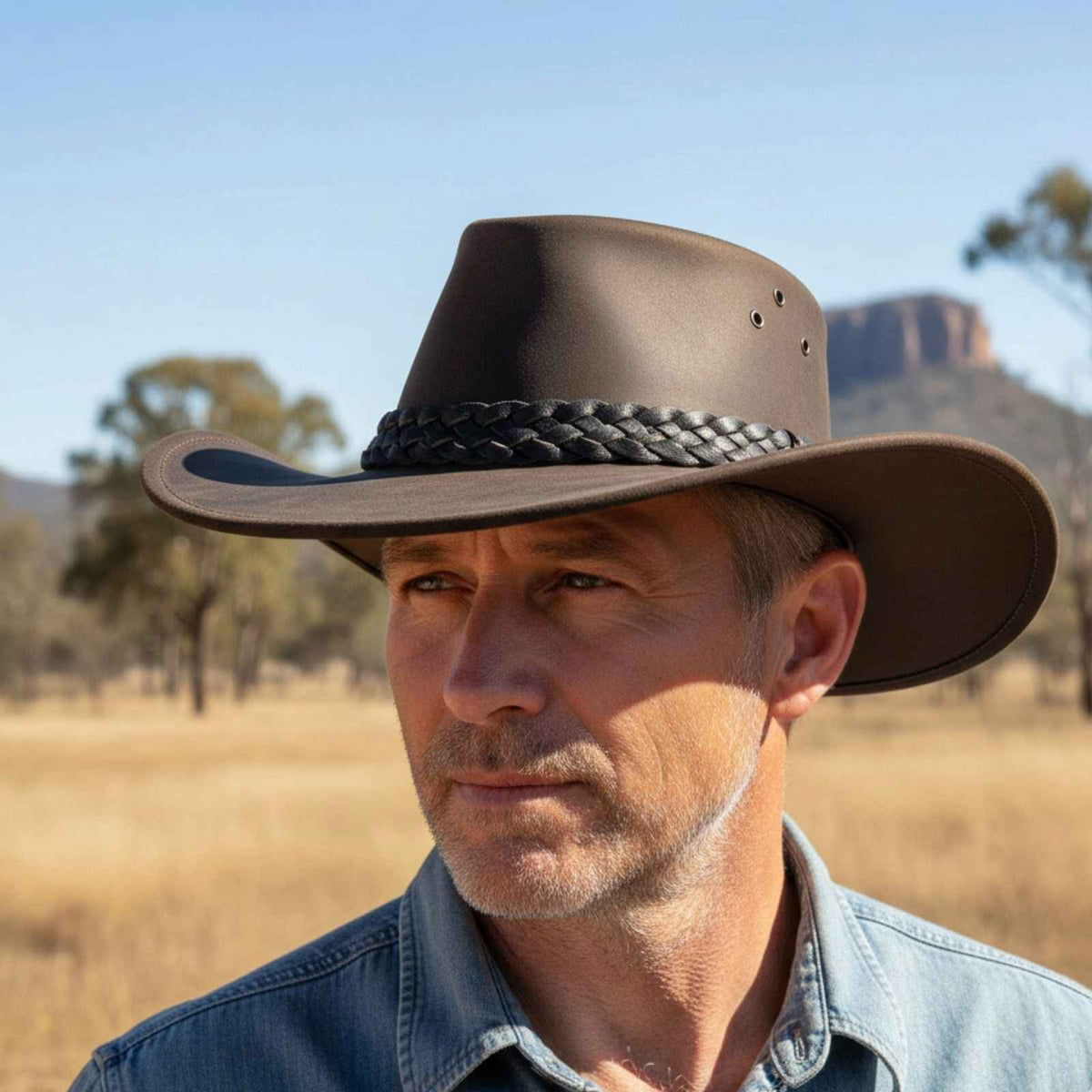 Jacaru 1011 Tiger King Leather Hat - Brown (Water Resistant & UPF 50+ Made in Australia)