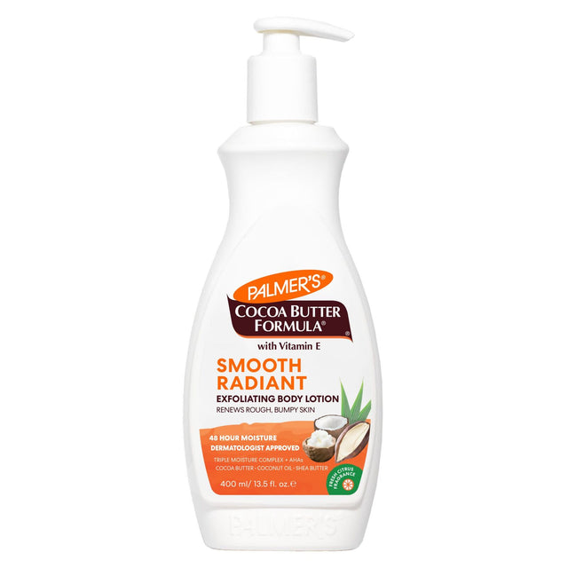 Palmer’s Smooth Radiant Exfoliating Body Lotion 400ml Cocoa Butter Vitamin E AHA