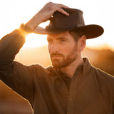 Jacaru 1018 Bushranger Kangaroo Leather Hat - Chestnut Brown (Wide Brim & UPF 50+ Made in Australia)