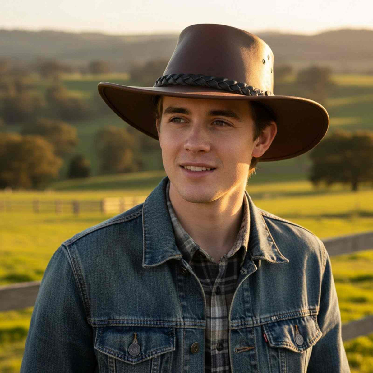 Jacaru 1018 Bushranger Kangaroo Leather Hat - Chestnut Brown (Wide Brim & UPF 50+ Made in Australia)