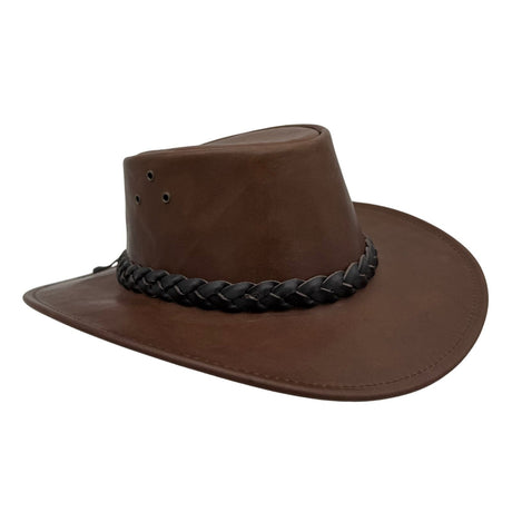 Jacaru 1018 Bushranger Kangaroo Leather Hat - Chestnut Brown (Wide Brim & UPF 50+ Made in Australia)