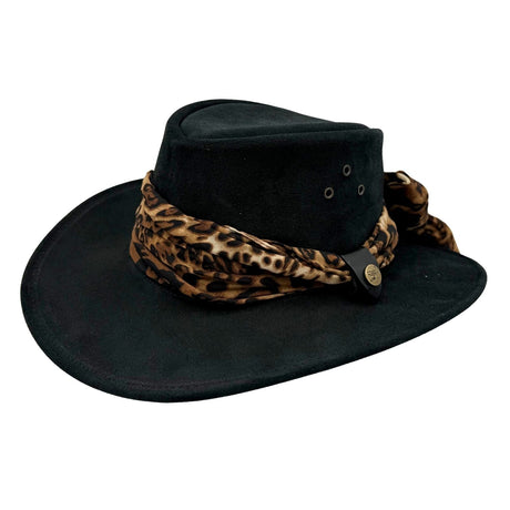 Jacaru 1020 Jillaroo Womens Suede Leather Hat - Chiffon Scarf Water Resistant & UPF 50+ (Made in Australia)
