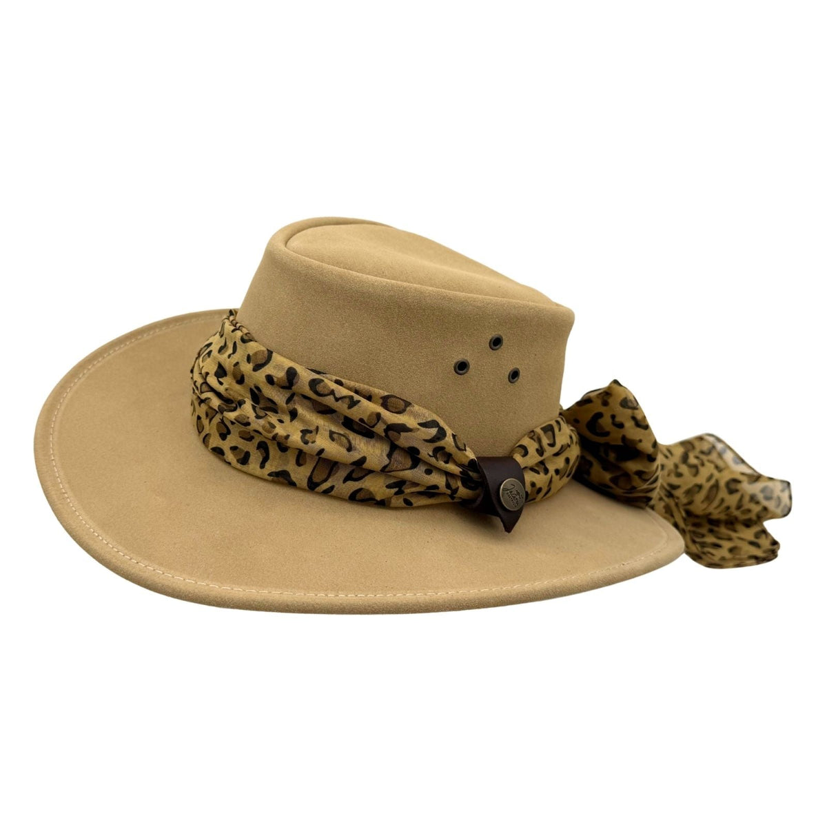 Jacaru 1020 Jillaroo Womens Suede Leather Hat - Chiffon Scarf Water Resistant & UPF 50+ (Made in Australia)