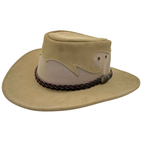 Jacaru 1021 Blaze Suede Leather Breeze Hat - Mesh Crown (Made in Australia) - Sand