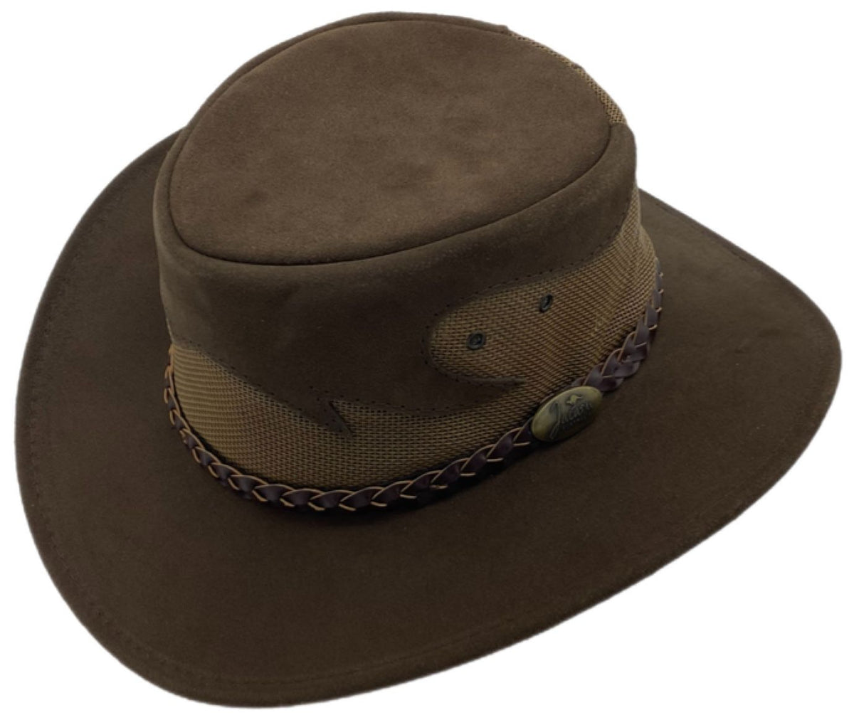 Jacaru 1021 Blaze Suede Leather Breeze Hat - Mesh Crown (Made in Australia)