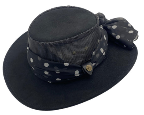 Jacaru 1022 Shady Lady Womens Suede Leather Breeze Hat - Mesh Crown & Chiffon Scarf (Made in Australia)