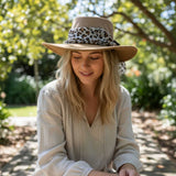 Jacaru 1022 Shady Lady Womens Suede Leather Breeze Hat - Mesh Crown & Chiffon Scarf (Made in Australia)