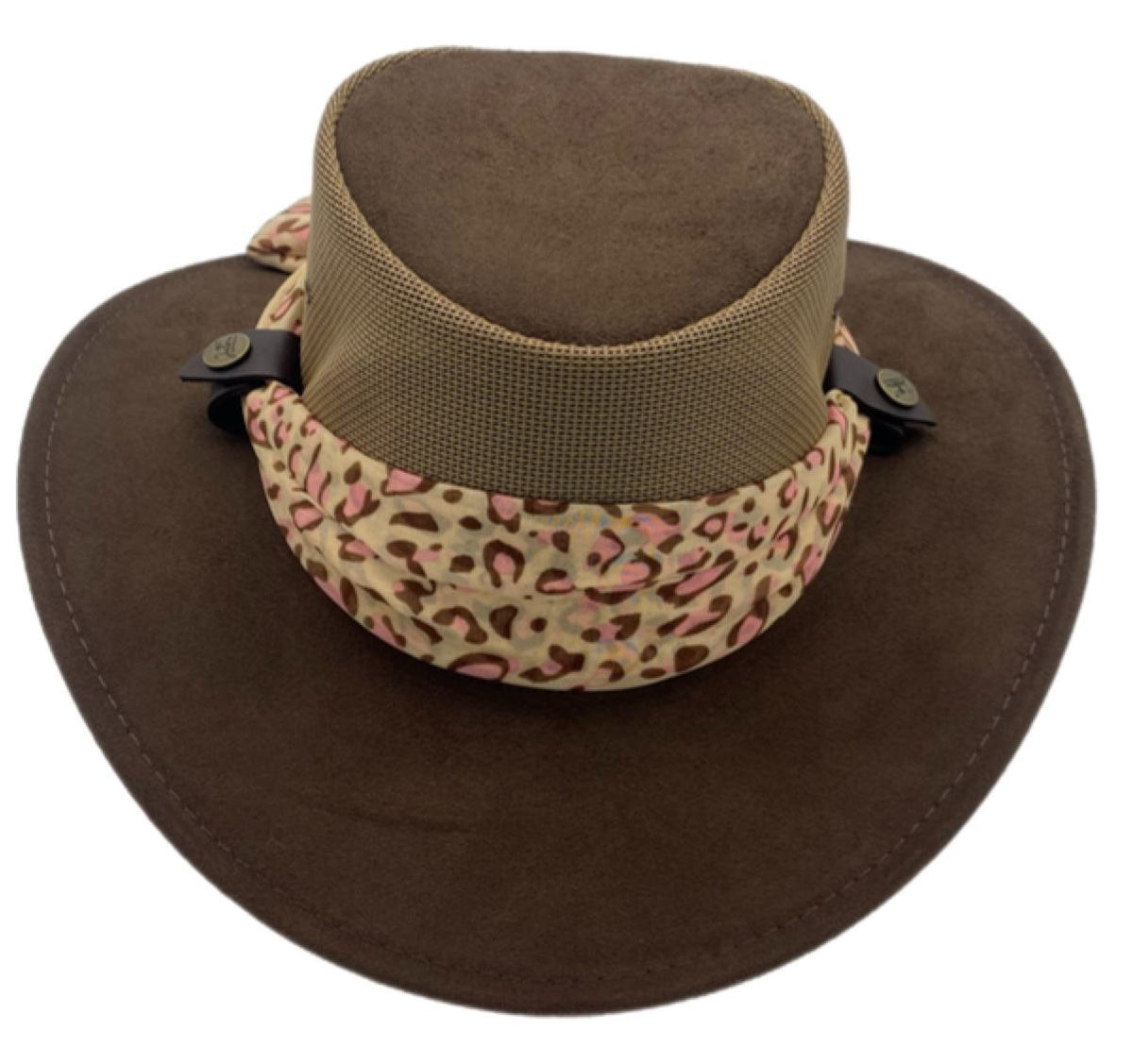 Jacaru 1022 Shady Lady Womens Suede Leather Breeze Hat - Mesh Crown & Chiffon Scarf (Made in Australia)