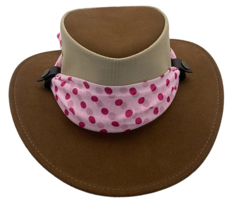 Jacaru 1022 Shady Lady Womens Suede Leather Breeze Hat - Mesh Crown & Chiffon Scarf (Made in Australia)