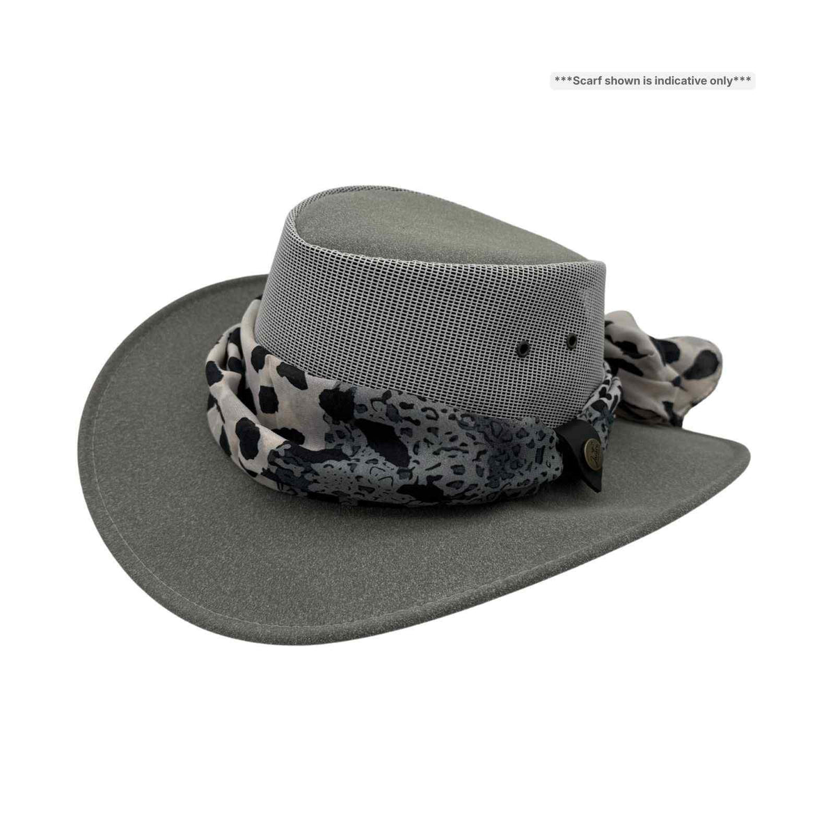 Jacaru 1023 Horizon Womens Vegan Leather Breeze Hat with Scarf - Mesh Crown (Made in Australia)