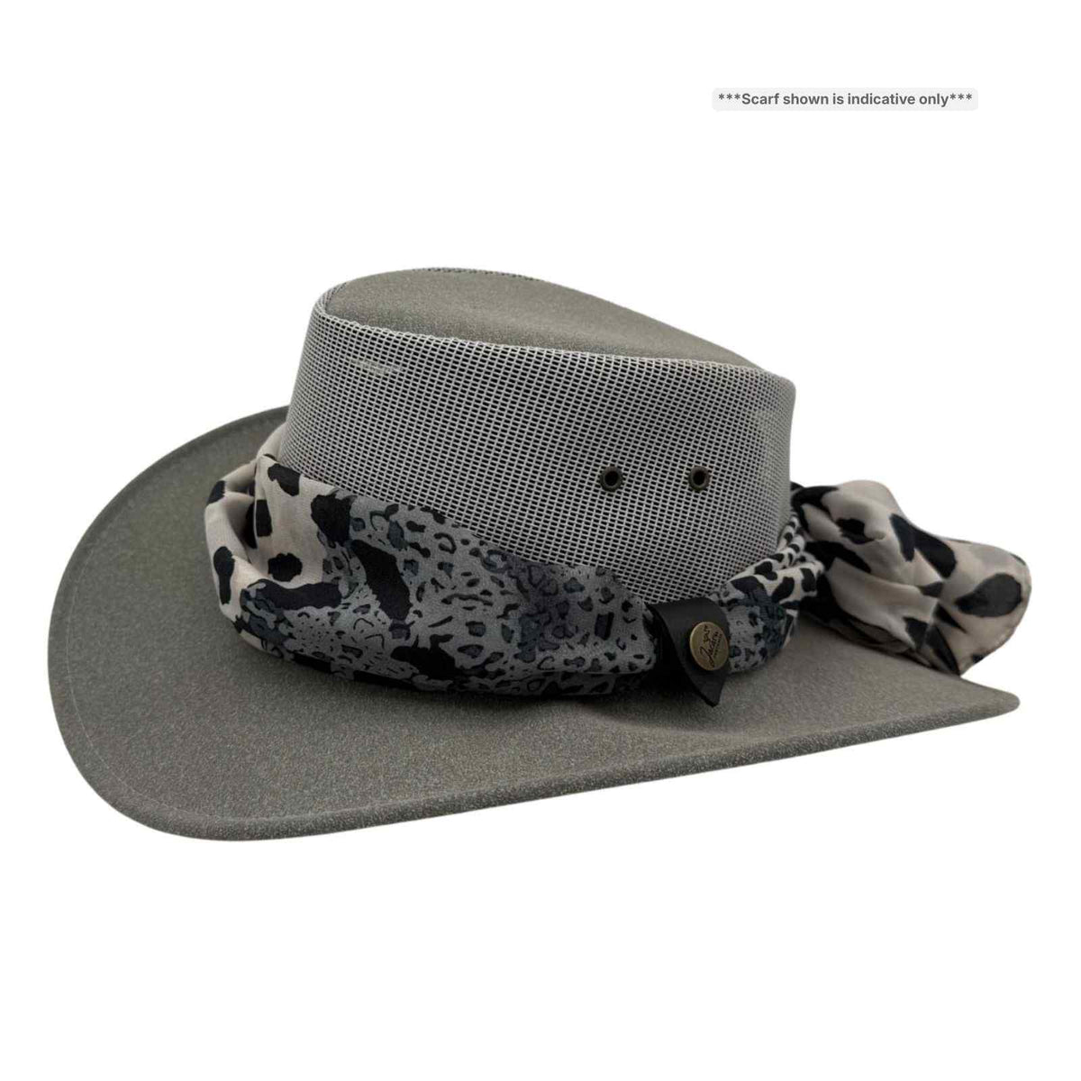 Jacaru 1023 Horizon Womens Vegan Leather Breeze Hat with Scarf - Mesh Crown (Made in Australia)