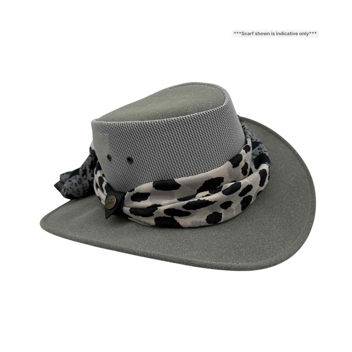 Jacaru 1023 Horizon Womens Vegan Leather Breeze Hat with Scarf - Mesh Crown (Made in Australia)