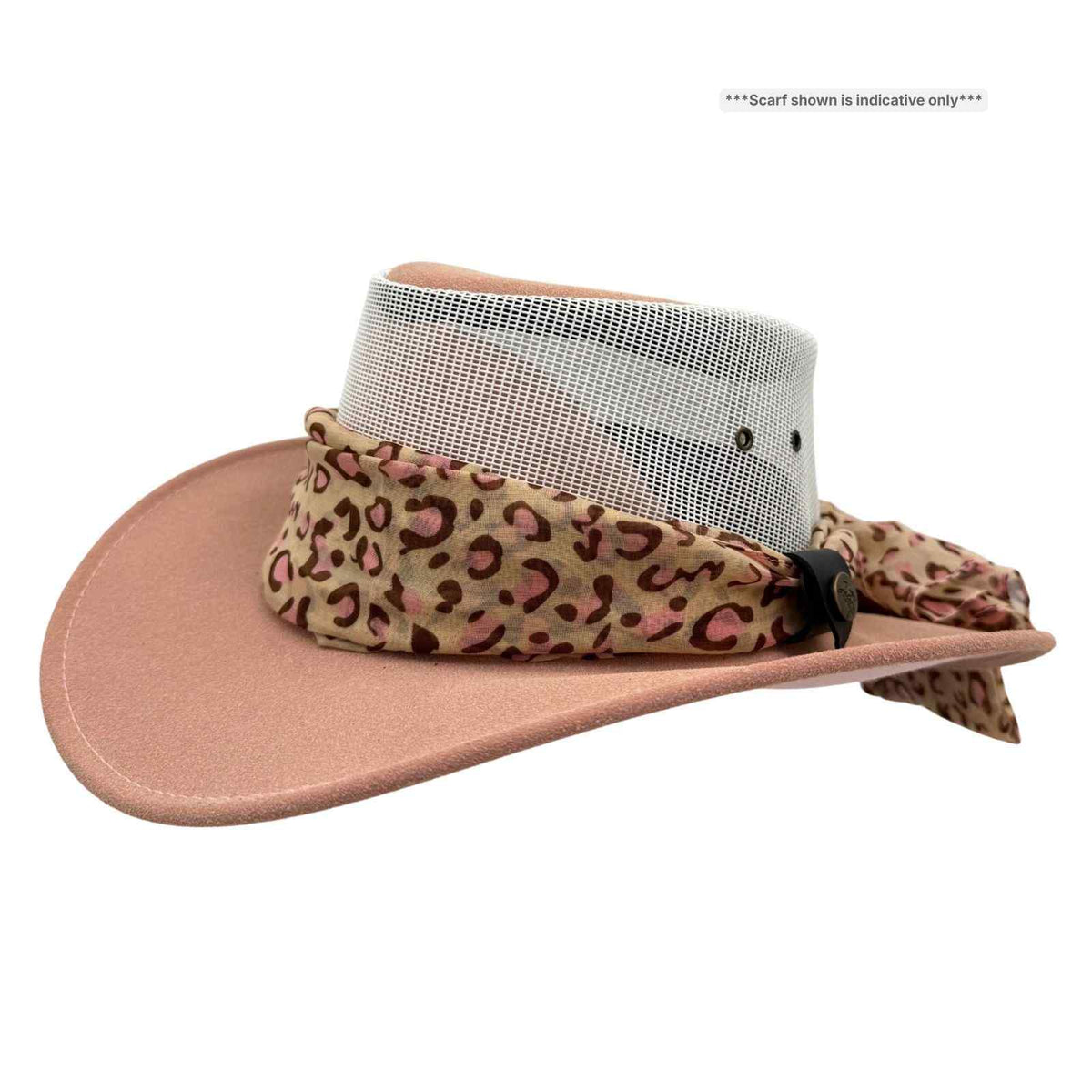 Jacaru 1023 Horizon Womens Vegan Leather Breeze Hat with Scarf - Mesh Crown (Made in Australia)