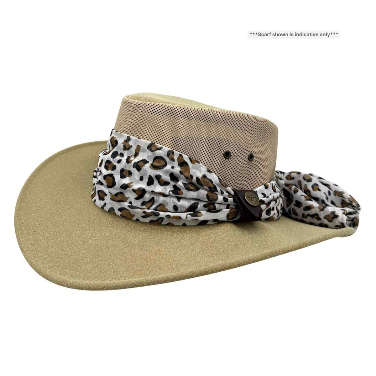 Jacaru 1023 Horizon Womens Vegan Leather Breeze Hat with Scarf - Mesh Crown (Made in Australia)