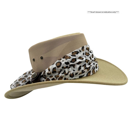 Jacaru 1023 Horizon Womens Vegan Leather Breeze Hat with Scarf - Mesh Crown (Made in Australia)