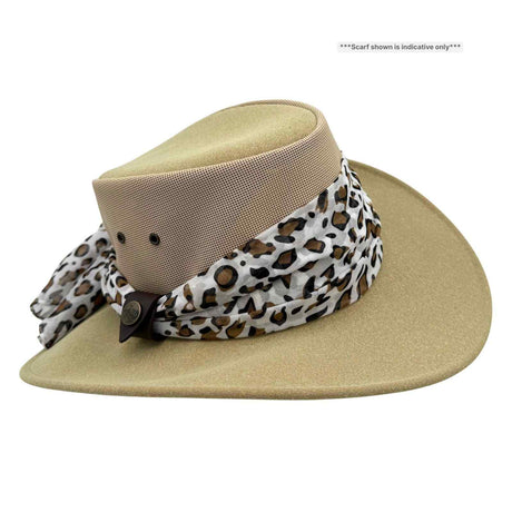 Jacaru 1023 Horizon Womens Vegan Leather Breeze Hat with Scarf - Mesh Crown (Made in Australia)