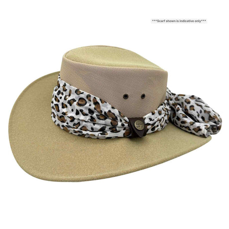 Jacaru 1023 Horizon Womens Vegan Leather Breeze Hat with Scarf - Mesh Crown (Made in Australia)