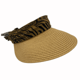 Jacaru 1824 Woven Visor with Scarf - Leopard or Tiger Print (One Size Vegan Friendly)