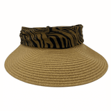 Jacaru 1824 Woven Visor with Scarf - Leopard or Tiger Print (One Size Vegan Friendly)