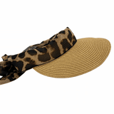 Jacaru 1824 Woven Visor with Scarf - Leopard or Tiger Print (One Size Vegan Friendly)