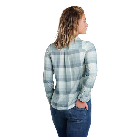Kuhl Womens Kamp Long Sleeve Button Down Outdoor Hiking Shirt in Soft Jade