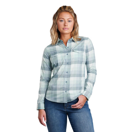 Kuhl Womens Kamp Long Sleeve Button Down Outdoor Hiking Shirt in Soft Jade
