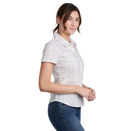 Kuhl Womens Kamp Short Sleeve Button Shirt in Sea Salt