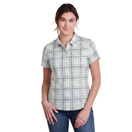 Kuhl Womens Kamp Outdoor Hiking Short Sleeve Shirt in Soft Jade