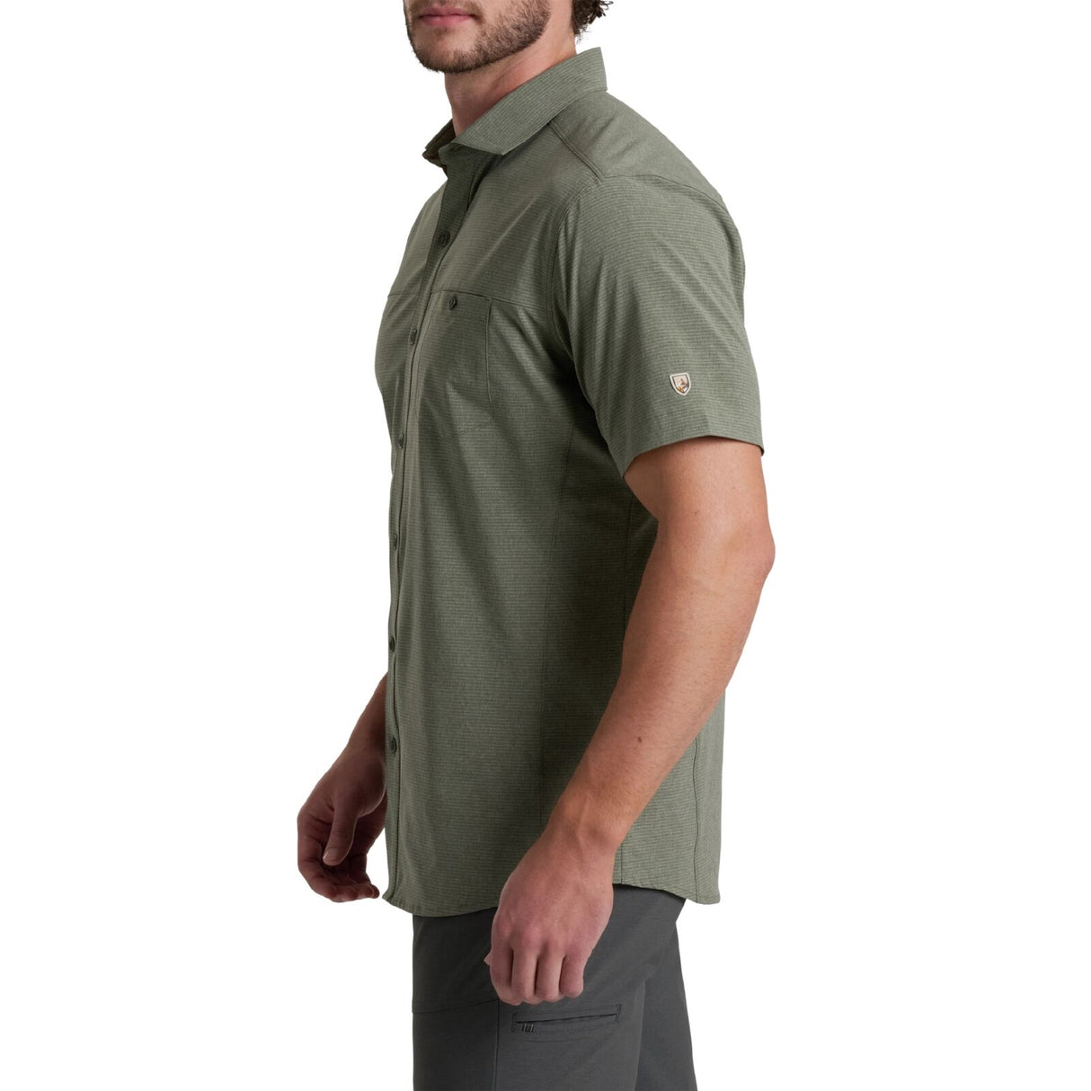 Kuhl Mens Optimizr Outdoor Short Sleeve Button Shirt in Green Slate