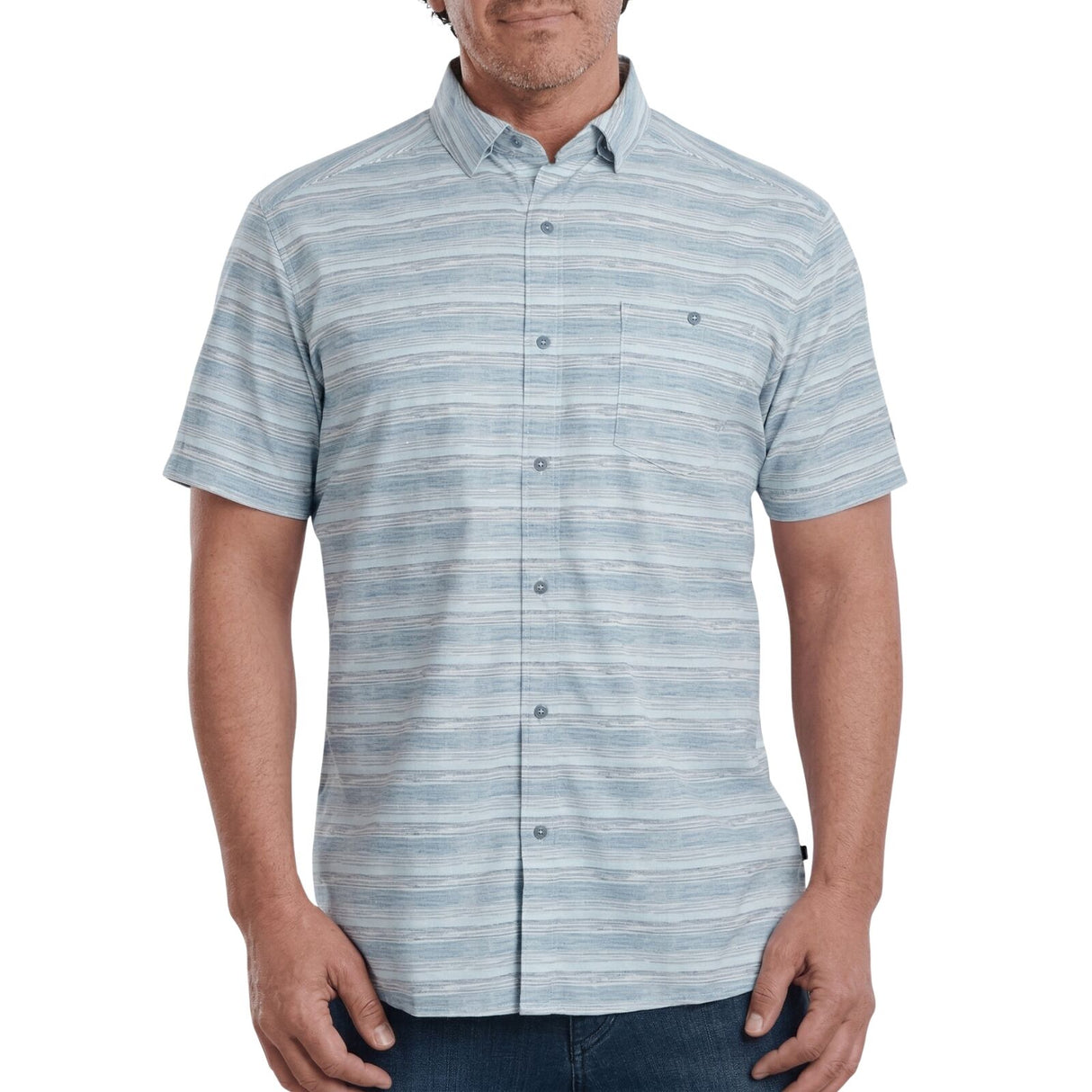 Kuhl Mens Persuadr Outdoor Hiking Short Sleeve Button Shirt in Brisk Blue