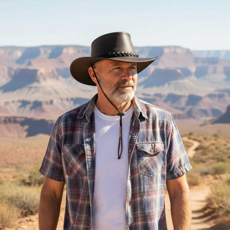 Jacaru 1028 Kangaroo Leather Soft Hat with Chinstrap - Dark Brown (Water Repellent & UPF 50+ Made in Australia)