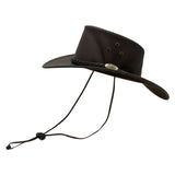 Jacaru 1028 Kangaroo Leather Soft Hat with Chinstrap - Dark Brown (Water Repellent & UPF 50+ Made in Australia)