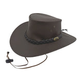 Jacaru 1028 Kangaroo Leather Soft Hat with Chinstrap - Dark Brown (Water Repellent & UPF 50+ Made in Australia)