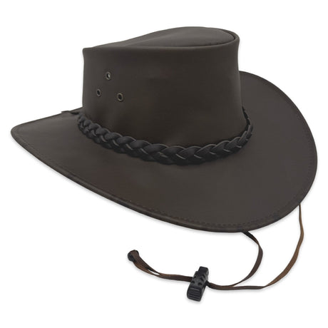 Jacaru 1028 Kangaroo Leather Soft Hat with Chinstrap - Dark Brown (Water Repellent & UPF 50+ Made in Australia)