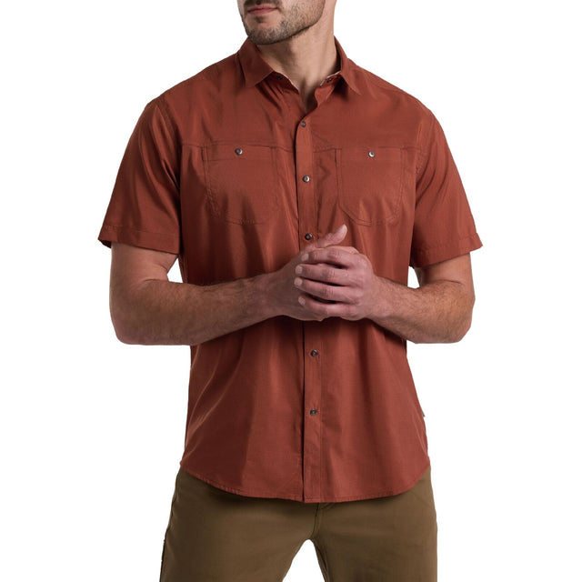 Kuhl Mens Stealth Outdoor Hiking Short Sleeve Shirt in Rustic Red