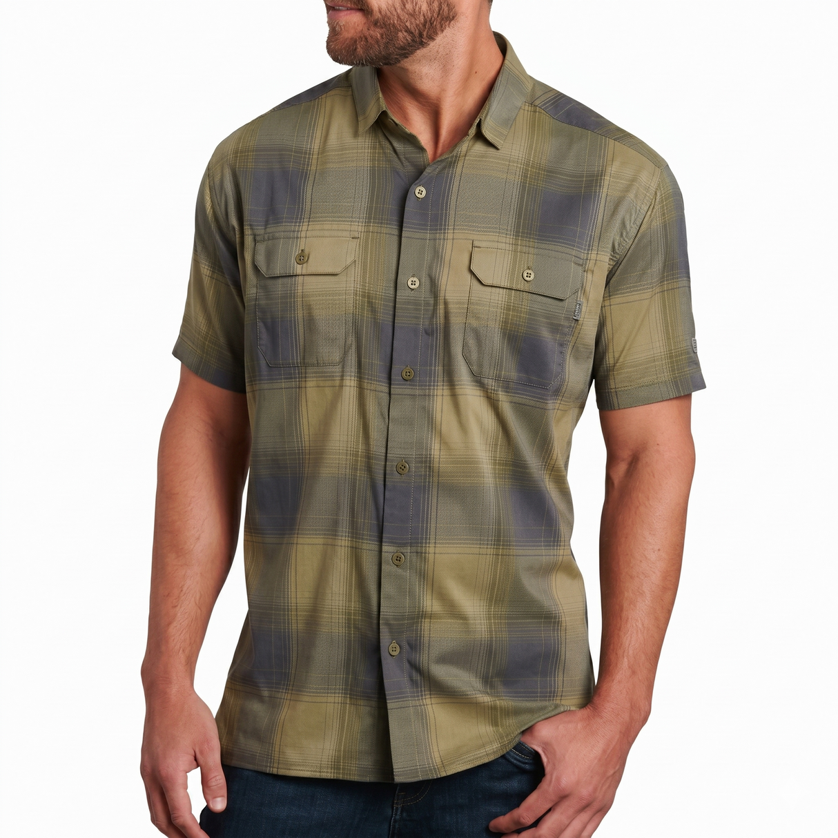 Kuhl Mens Stretch Response Hiking Outdoor Short Shirt in Black Sage