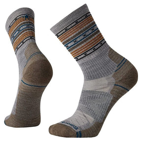 SmartWool Hike Light Cushion Spiked Stripe Crew Socks in Light Gray - Large