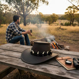 Jacaru 1036 Cape York Oiled Leather Hat - Brown (Croc Print Hatband Water Resistant & UPF 50+ Made in Australia)