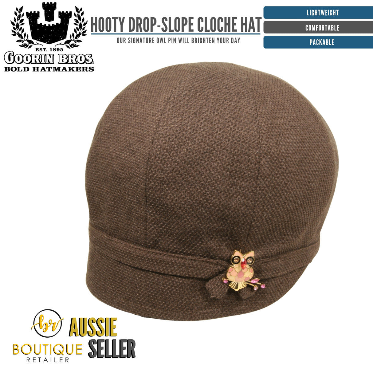 GOORIN BROTHERS Ladies Hooty Drop-Slope Cloche Hat - Brown - Brown